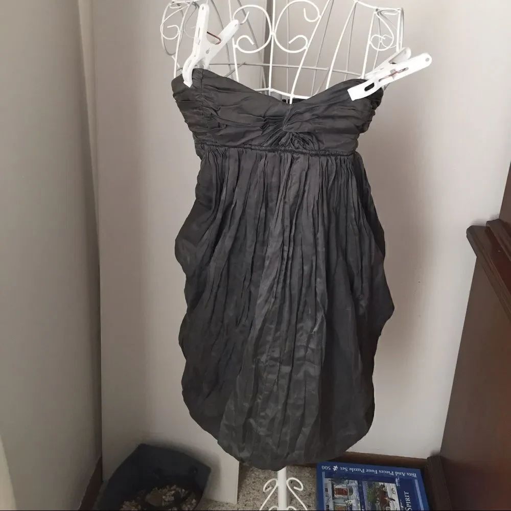 Zara Night Collection Strapless Bubble Hem Top Size S Gray